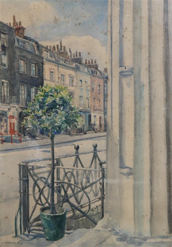 English School, watercolour, City street view, 58.5 x 39cm